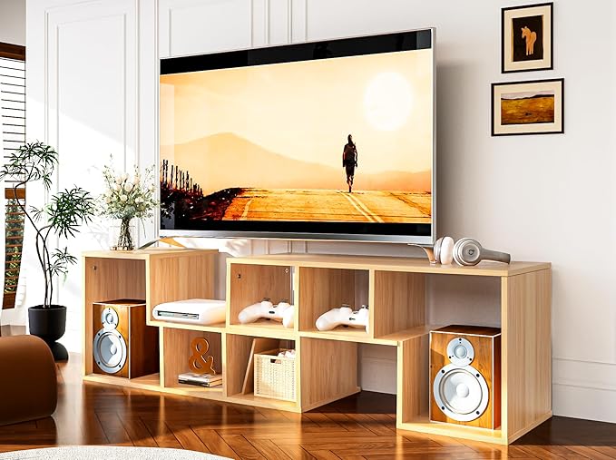 Recaceik Cube Bookshelf 2 Shelf Bookcase L-Shaped TV Console Stand Modern Entertainment Center with Open Storage Shelves for CDs/Movies/Books for Living Room, Bedroom, Home Office (Oak)