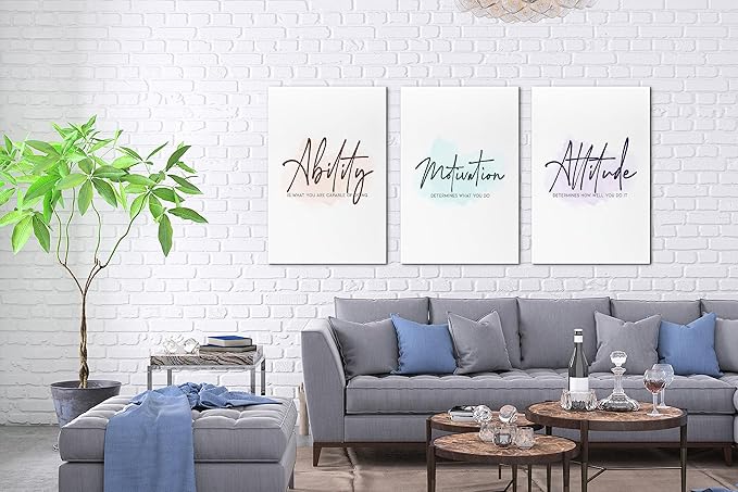 SHMAO Office Canvas Wall Art Motivational Wall Decor, 3 Piece Ability Motivation Attitude Print Pictures for Office Wall Decor Women Inspirational Framed Artwork Home Office Decor 20”x30”x3 Panels
