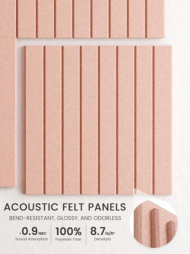 Bumusty Large Cork Board Alternative-36 x 24" Felt Bulletin Board Tiles, with 30 Pushpins, 40 Adhesive Tabs, 6-Pack Slat Wall Paneling, Cork Boards for Office Push Pin Board Felt Board-Pink