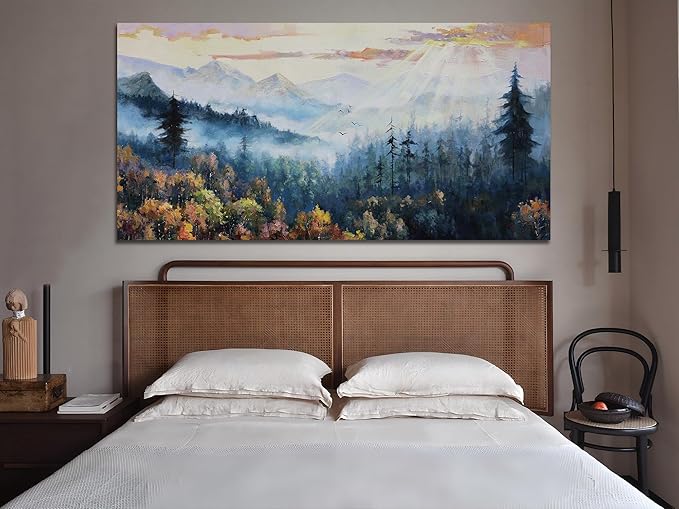 Arjun Forest Wall Art Decor Vintage Large Landscape Canvas Art Wall Decor for Living Room, Nature Mountain Large Painting Bedroom, Pine Tree Artwork Scenery Picture Office Home 48"x24"