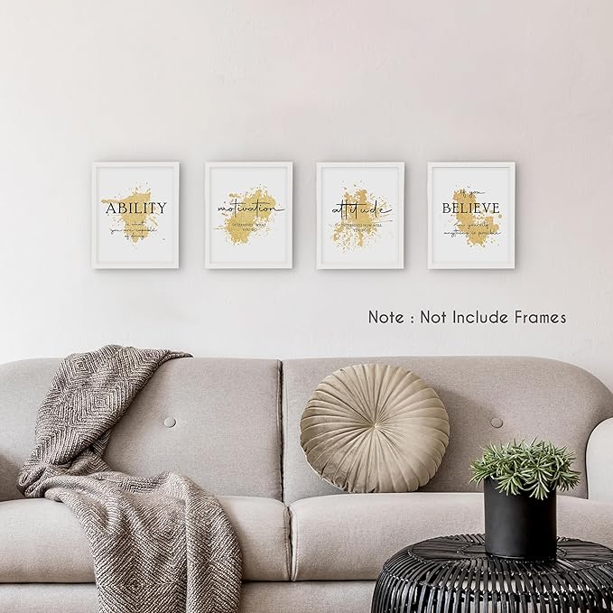 HRQKO Office Gold Inspirational Wall Art Poster Prints Set of 4, Motivational Wall Art, Modern Gold Artwork Prints Posters Wall Decor, Affirmations Prints for Office Women Men 8”x10” Unframed