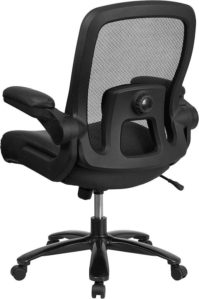 Flash Furniture Big & Tall Swivel Office and Gaming Chair with LeatherSoft Seat, Mesh Office Chair with Flip-Up Armrests and Adjustable Height, Black