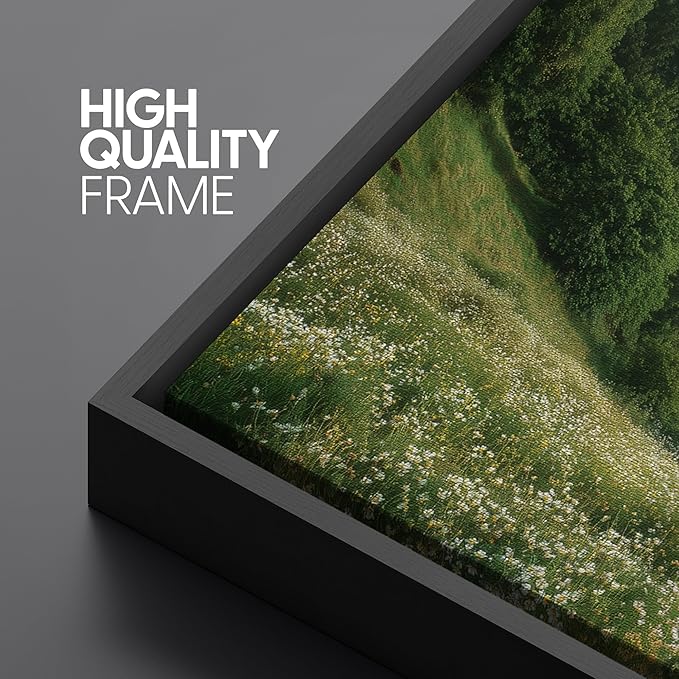 SIGNFORD Large Framed Canvas Print Wall Art Misty Green Valley Meadow Landscape Illustrations Modern Art Calm Warm for Living Room, Bedroom, Office - 60"x20"