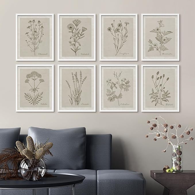 SIGNWIN Framed Poster Wall Art Set of Wildflower, Botanical Floral, Minimalist Decor, Vintage Poster for Living Room, Bedroom, Office - 12"x16"x 8 White