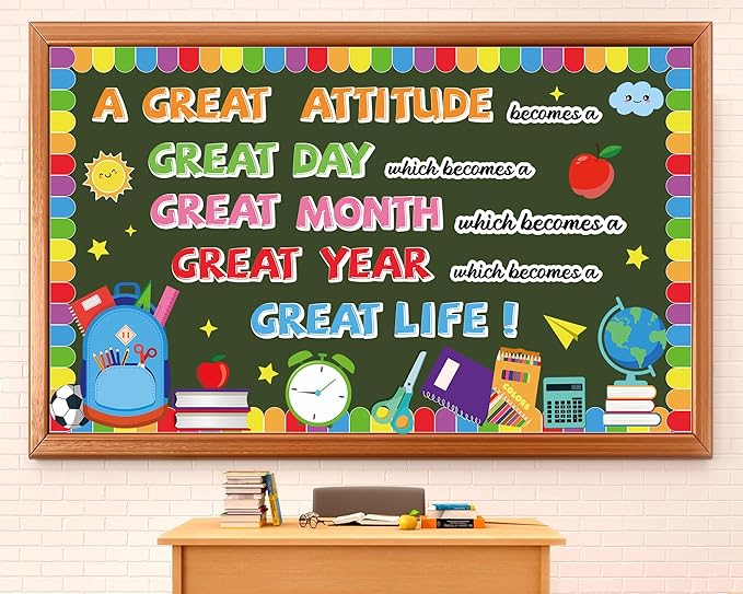 gisgfim Growth Mindset Bulletin Board Decorations Set Back to School Positive Educational Sayings Classroom Great Attitude Day Month Year Life Paper Cutouts Bulletin Board Decor for Chalkboard Wall