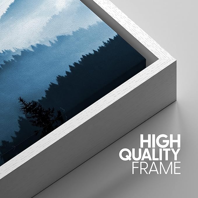 SIGNWIN Framed Canvas Print Wall Art Set Misty Blue Duotone Mountain Range Forest Nature Wilderness Photography Modern Decorative Colorful Rustic for Living Room, Bedroom, Office - 16"x24"x3 White