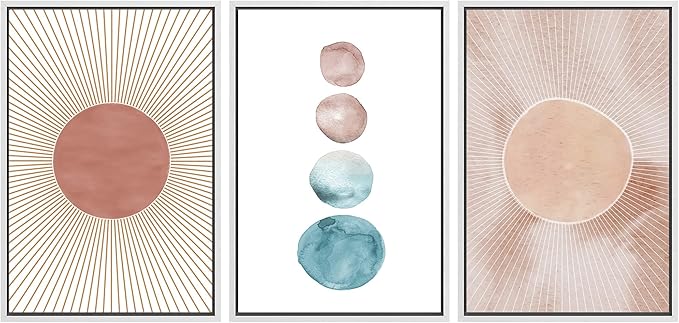 SIGNWIN Framed Wall Art Print Set Pastel Watercolor Dot & Ring Variety Shapes Abstract Illustrations Modern Art Minimalist Colorful Multicolor for Living Room, Bedroom, Office - 16"x24"x3 White