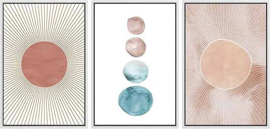 SIGNWIN Framed Wall Art Print Set Pastel Watercolor Dot & Ring Variety Shapes Abstract Illustrations Modern Art Minimalist Colorful Multicolor for Living Room, Bedroom, Office - 24"x36"x3 White