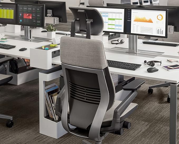 Steelcase Gesture Office Desk Chair with Headrest Plus Lumbar Support Cogent Connect Blue Jay 5S21 Fabric Standard Black Frame Hard Floor Casters