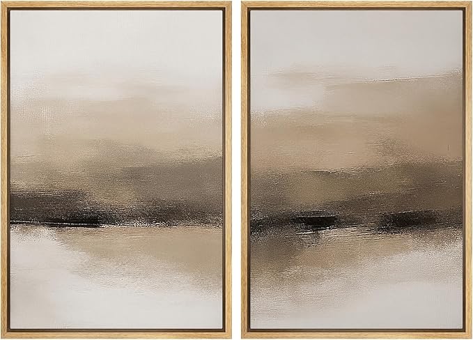 SIGNWIN Framed Canvas Print Wall Art Set Beige and Black Neutral Abstract Landscape Minimalist Illustrations Modern Art Decorative Multicolor for Living Room, Bedroom, Office - 24"x36"x2 Natural