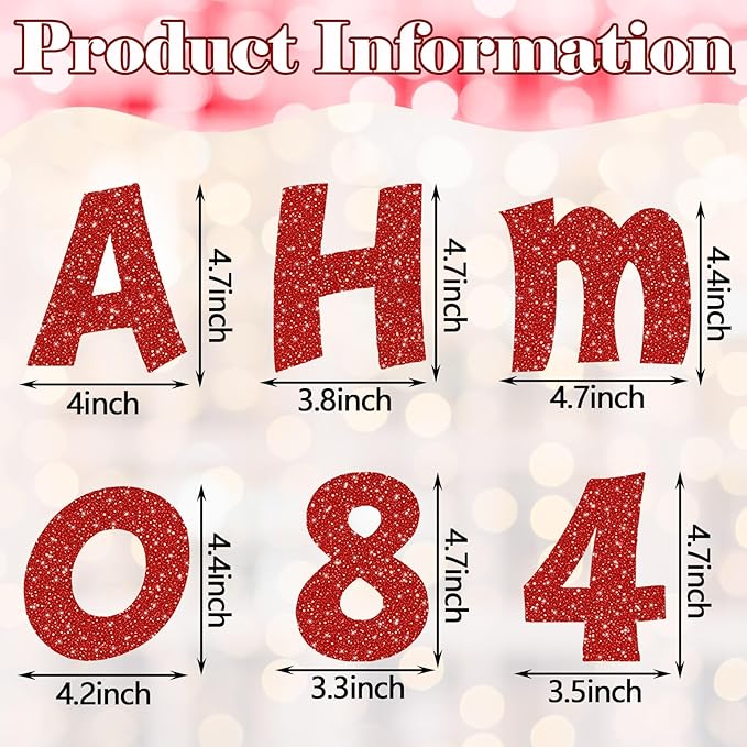 Colarr 216 Pcs Glitter Bulletin Board Letters for Classroom Number Alphabet Punctuation Symbol Cutout 4'' Die-Cut Poster Letter with Adhesive Dot School Party Holiday Decor Display(Red)