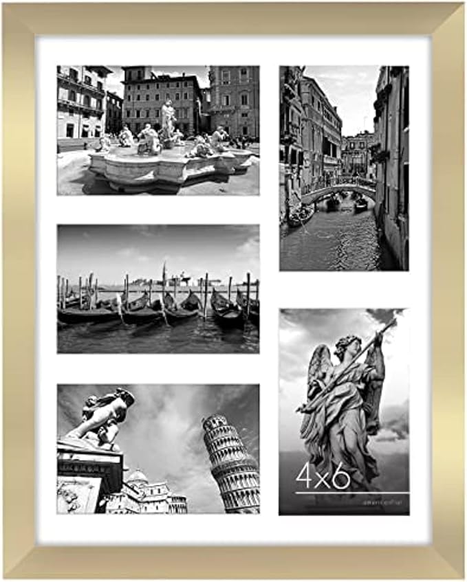 Americanflat 4x6 Collage Picture Frame with Shatter-Resistant Glass - Fits Five 4x6 Photos or Use as One 11x14 Picture Frame - Signature Collection - Collage Frames for Wall Display - Gold