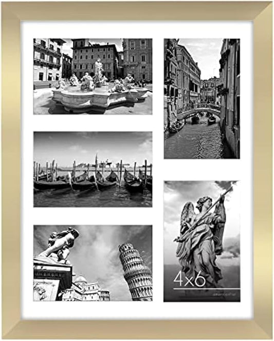 Americanflat 4x6 Collage Picture Frame with Shatter-Resistant Glass - Fits Five 4x6 Photos or Use as One 11x14 Picture Frame - Signature Collection - Collage Frames for Wall Display - Gold
