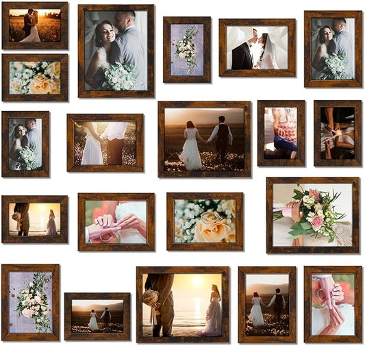 Namalu 20 Pcs Gallery Wall Frames Set Rustic Picture Frames Collage Assorted Photo Wall Decor Pack for Hanging or Tabletop Display Multi Sizes with 8 x 10, 5 x 7, 4 x 6 (Brown)