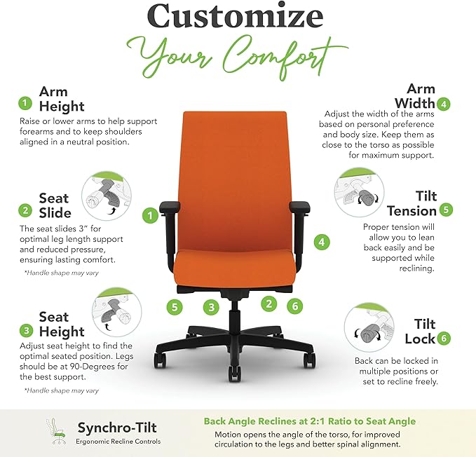HON Ignition 2.0 Fabric Office Chair, Upholstered, Adjustable Arms, Advanced Synchro-Tilt Recline Executive Ergonomic Office Chair, Black Frame, Apricot