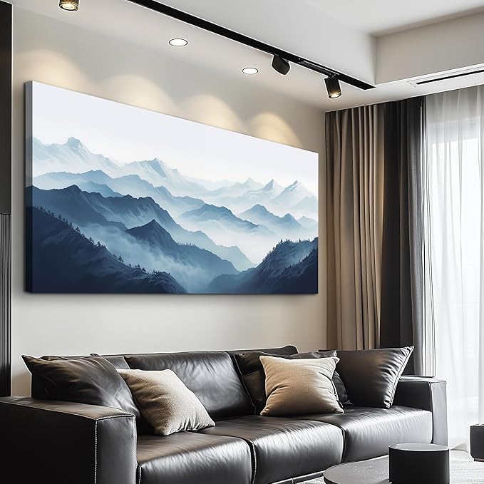 MHARTK66 Large Wall Art For Living Room Canvas Wall Decor For Office Bedroom Decor Art Black And White Grey Mountain Scenery Wall Painting View Pictures Artwork Hotel Room Home Decor 30x60 In