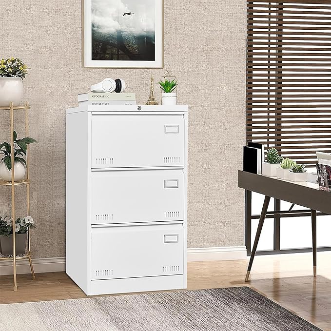 GREATMEET 3 Drawer Lateral File Cabinet,Storage Large File Cabinets,White File Cabinet 3 Drawer for Home Office,Metal Lateral Filing Cabinet for Letter/Legal/F4/A4 Size,Easy Assemble