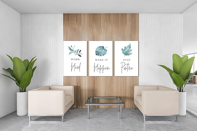 SHMAO 3 Piece Office Canvas Wall Art, Motivational Quotes Tropical Plants Canvas Print Pictures Wall Decor for Office, Men Women Inspirational Framed Artwork Home Office Decor 20''x30'' x 3 Pcs