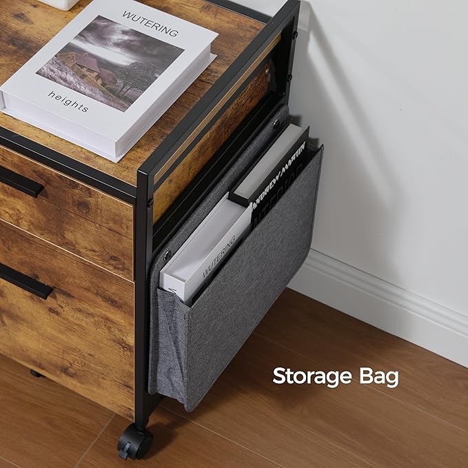 EUREKA ERGONOMIC 2-Drawer Mobile File Cabinet with Wheels, Solid Wood Rolling Storage Cabinet for Home Office, Space-Saving Under Desk Organization with Printer Stand, Rustic Brown