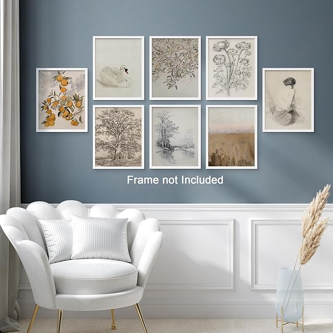 SIGNWIN Poster Wall Art Set of Black & White Duotone Geometric Dark Plants Nature Abstract for Living Room, Bedroom, Office - 11"x14"x 8