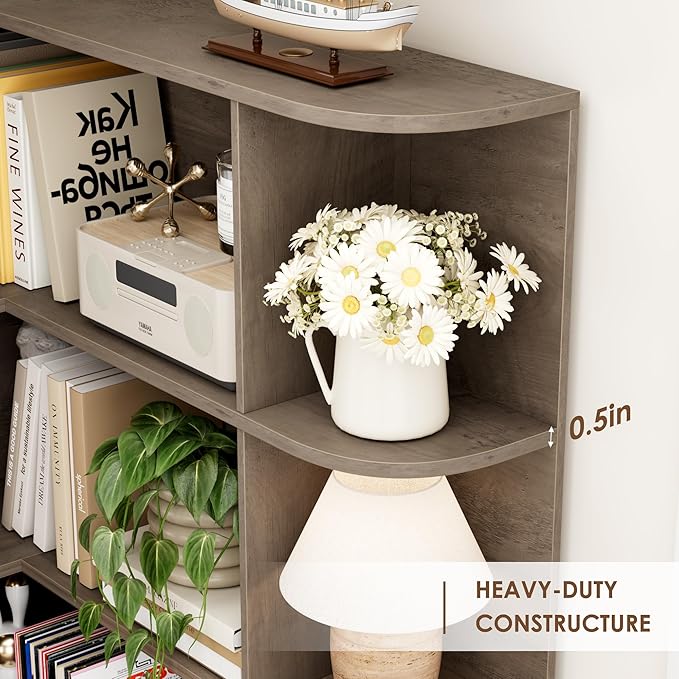 FOTOSOK 74” Tall Corner Bookshelf, 6-Tier Bookshelf and Bookcase with Open Storage, Tall Bookcases Wooden Storage Shelves for Home Office, Thickened Boards for Better Load Bearing, Vintage Grey