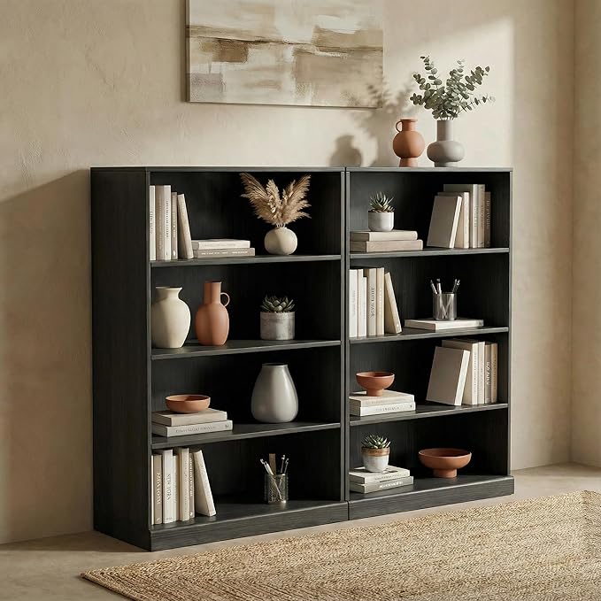 Casaphoria 49" H Wooden Bookshelves, 4 Tier Wide Bookshelf with Adjustable Shelves, Deep Farmhouse Bookshelf for Living Room,Bedroom & Home Office