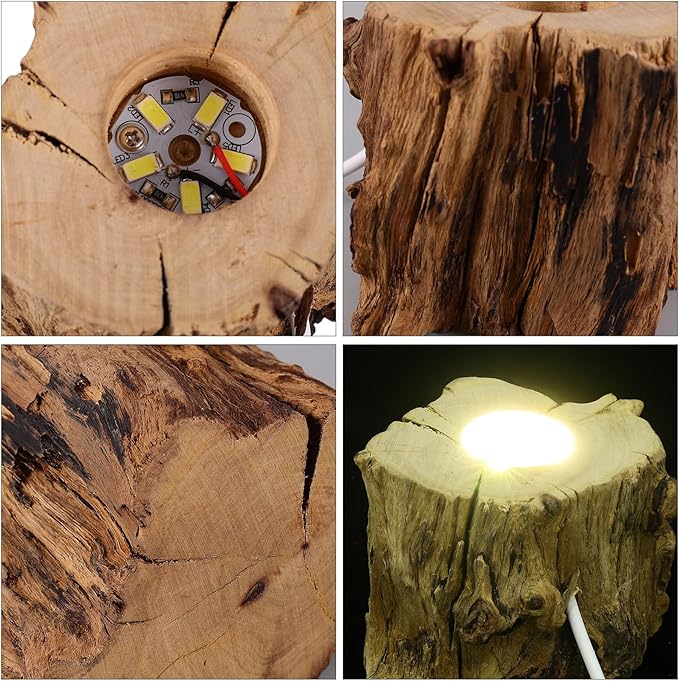 VOSAREA Crystal Ball Wooden Base Tree Stump LED Light Desk Lights for Office Desktop Stand Table Top Display Stand Crystal Ball Holder Stands for Display Wooden Lamp Base USB Wood