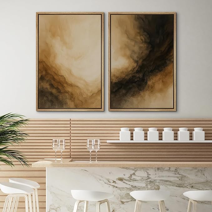 SIGNWIN Framed Canvas Print Wall Art Set Golden Brown Abstract Cloudscape Dramatic Modern Landscape Illustrations Modern Art Decorative Multicolor for Living Room, Bedroom, Office - 16"x24"x2 Natural