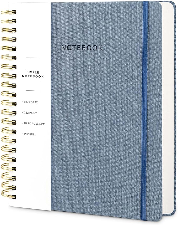 Spiral Notebook - 8.5 x 10.98 Inch Large Hard Cover Notebook with Elastic Band & Pocket, 252 Pages, Lay Flat Wirebound Journal for Work, School, Planning & Note Taking ReefBlue