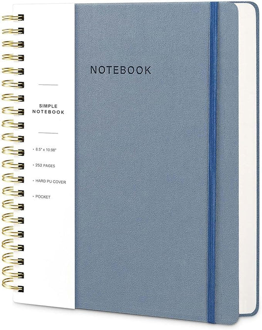 Spiral Notebook - 8.5 x 10.98 Inch Large Hard Cover Notebook with Elastic Band & Pocket, 252 Pages, Lay Flat Wirebound Journal for Work, School, Planning & Note Taking ReefBlue