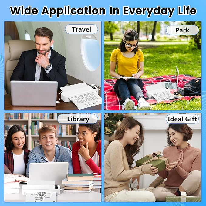 ASprink Portable Printers Wireless for Travel,M835 Inkless Thermal Printer Support 8.5" X 11" US Letter, Compatible with iOS/Android/PC/Phomemo APP, Mobile Travel Printer for Home,Car,Office,300DPI