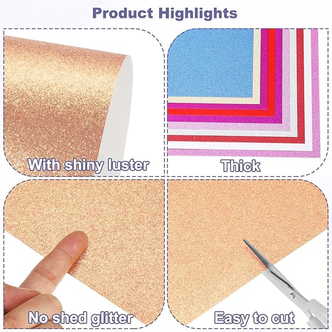 PATIKIL 10Sheets Champagne Glitter Cardstock, 12x12In Glitter Paper Card Stock Shiny Scrapbook 250gsm Sparkly Paper Large Shimmer for Crafts Scrapbook DIY Art Wedding Party