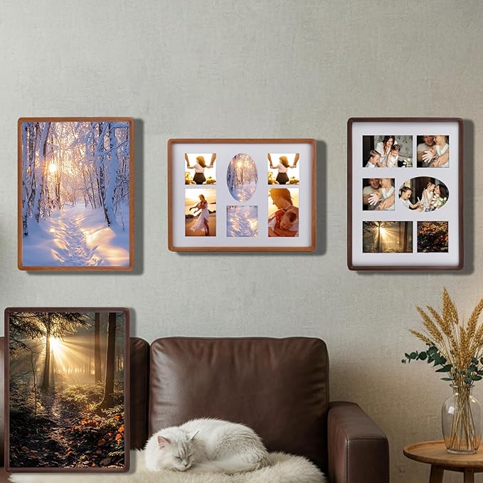 12x16 Collage Picture Frame Teak Wood, Multiple 6 Photos or 12x16 without Mat, Rustic Photo Frame with Tempered Glass Hanging Displaying Horizontally or Vertically