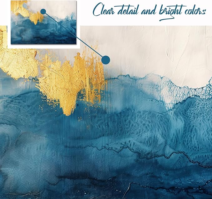 gaosoul Modern Canvas Wall Art Blue Gold Leaf Abstract Painting Prints Minimalism White and Light Blue Tranquility Poster for Living Room Bedroom Office Decor Framed 48x32in