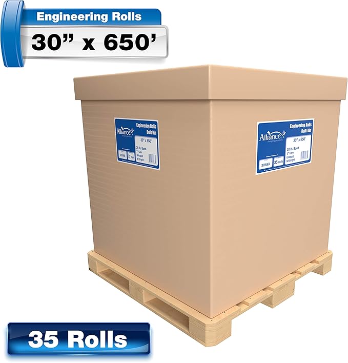 Alliance Wide Format Paper 30” x 650’ Rolls Bond Engineering 92 Bright 20lb - 35 Rolls Per Pallet with 3” Core