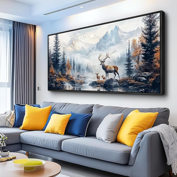 KELIYUAN Large Canvas Wall Art For Living Room Black Framed Wall Decorations For Bedroom Office Murals Prints Pictures Lushan Mountain Scenery Painting Wall Artwork Home Decor Aesthetics 30"X60"