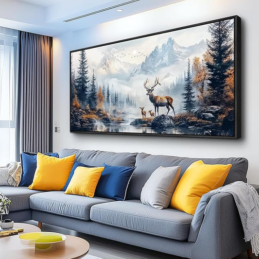 KELIYUAN Large Canvas Wall Art For Office Black Framed Wall Decor For Bedroom Living Room Mural Prints Pictures Lushan Mountain Scenery Painting Stretched and Framed Wall Aesthetics 24"X48"