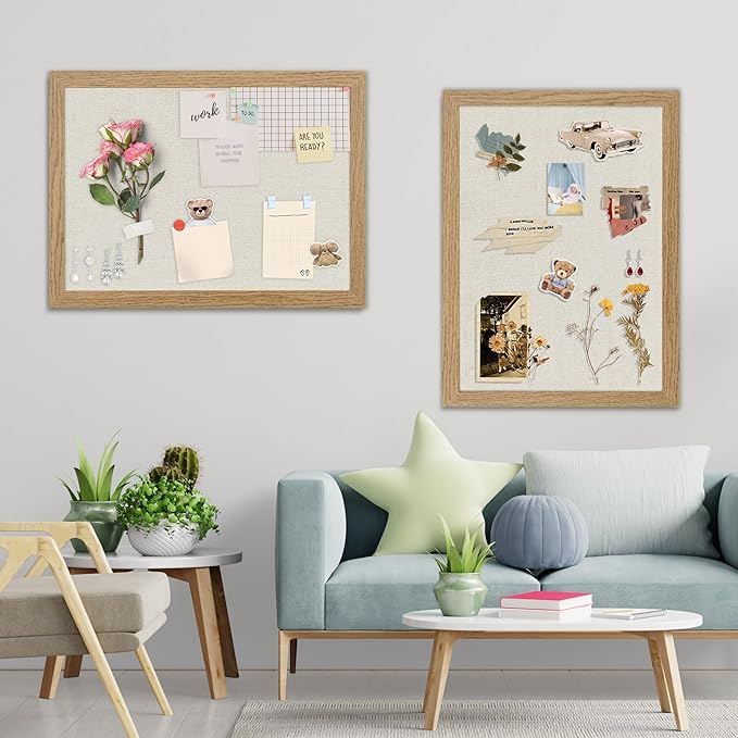 AKTOP 2-Pack Cork Board Bulletin Board with Linen 18" X 24", Large Framed Corkboard for Wall, Hanging Pin Board Picture Board for Home Office Decor, Cute Vision Board with Pushpins (Carbonized Black)