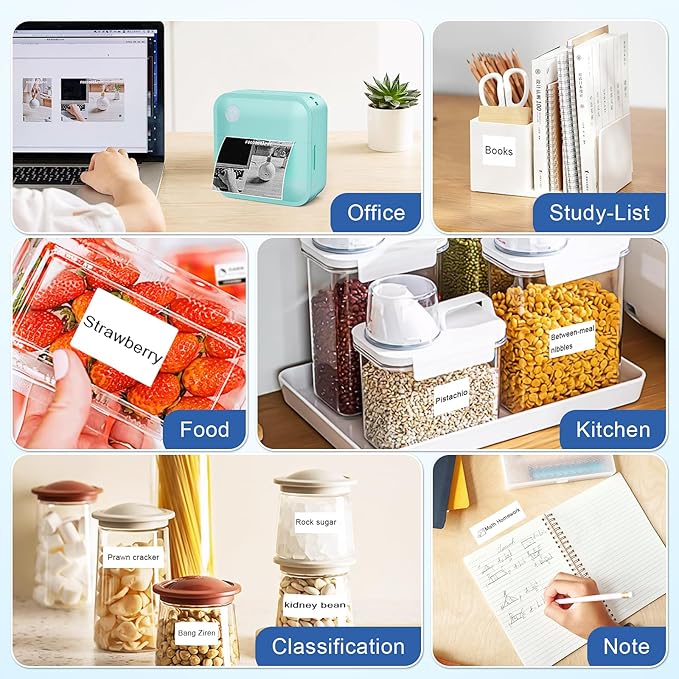 Label Maker Machine with Tape - Thermal Label Printer Bluetooth Label Maker Machine, Mini Printer Sticker Maker for Home, Kitchen, School, Office Organization (Green)