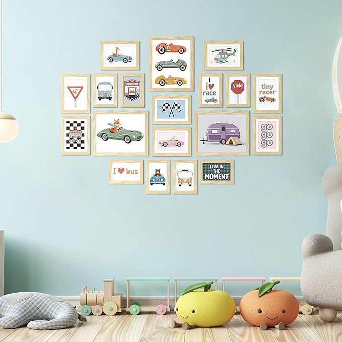 upsimples 19 Pack Picture Frames Collage Wall Decor for Mounting or Tabletop Display, Photo Gallery Frame Set for Family, Multi Sizes Including 8x10, 5x7, 4x6, Natural