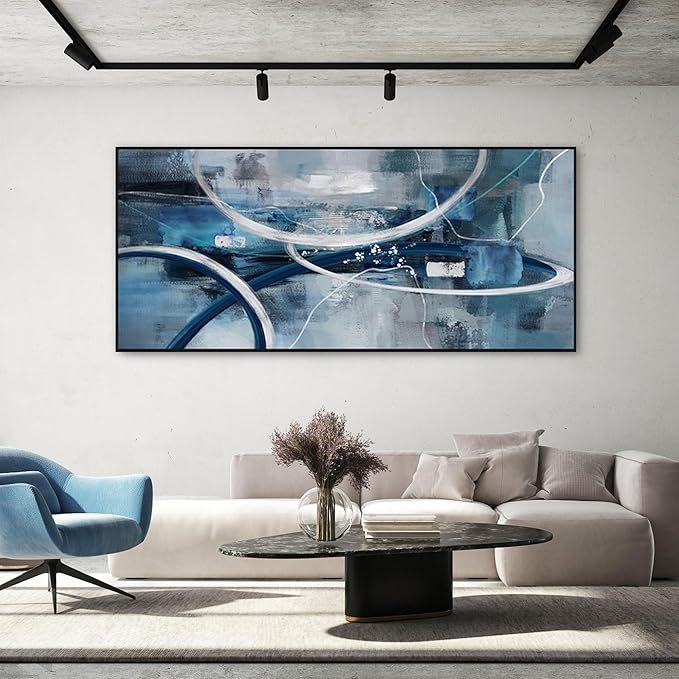 XLSJERST Abstract Wall Art for Lving Room - Extra Large 86x39 Inches Black and Gray Picture Black Framed Artwork for Bedroom Office Home Decor