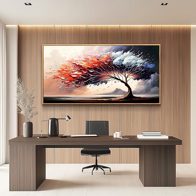 MHARTK66 Large Wood Framed Wall Art For Living Room Canvas Wall Decor For Bedroom Abstract Tree Landscape Wall Paintings Office Decorations Prints Pictures Artwork Ready To Hang Hotel Room Mural