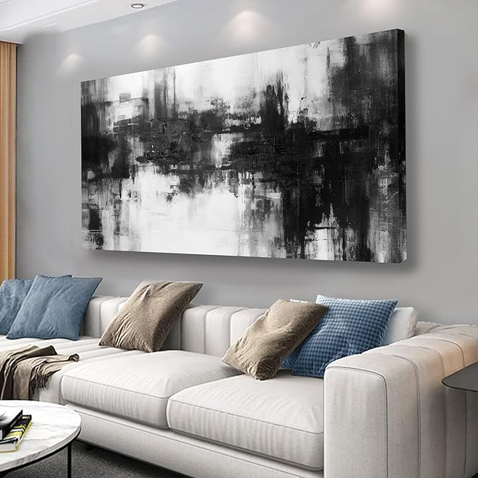 VHMING Black Abstract Wall Art Decor Black and White Painting Pop Culture Wall art Rock Room Decor Art Canvas Wall Decoration Artwork for Bedroom Home Office Dining Room Decoration 29"x58"