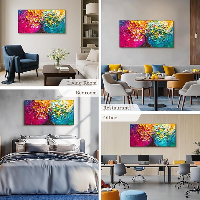 SERIMINO Tree of Life Large Wall Art, Abstract Colorful Tree Canvas Painting, Nature Plant Artwork for Walls, Red Teal Aesthetic Wall Decor Living Room Bedroom, Modern Office Decor Art Prints 20"X40"