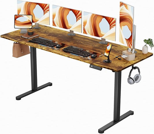 Furmax Electric Standing Desk, 63 x 24 Inches Sit Stand up Desk, Sit Stand Height Adjustable Home Office Desk with 4 Height Position Memory - with Splice Board (Rustic Brown, 63)
