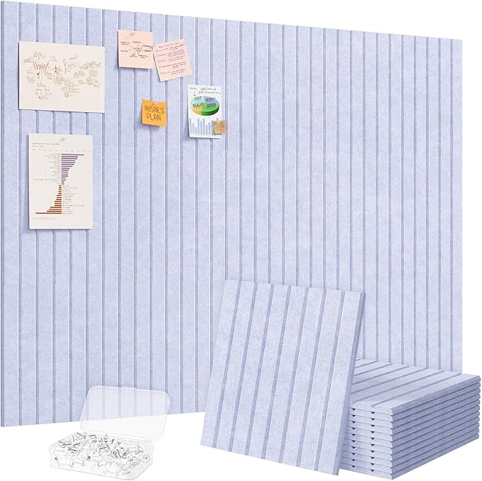 Lifewit Felt Slatted Bulletin Board with Self-Adhesive, 48"x 36"-12 Pack Cork Board Alternative, Pin Board Vision Board Message Board with 50 Pushpins for Office Decor, Room Decor, Periwinkle