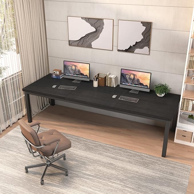 78.7 Inch Large Computer Desk, Modern Office Desk with Deep Desktop, Spacious Gaming Desk for 2 People, Study Writing Workstation for Home Office, Work from Home, Easy Assembly, Black