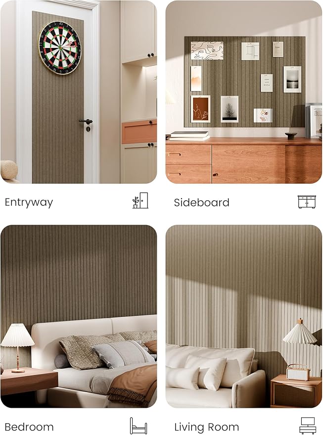 Bumusty Large Cork Board Alternative-48 x 36" Felt Bulletin Board Tiles, with 30 Pushpins, 70 Adhesive Tabs, 12-Pack Slat Wall Paneling, Cork Boards for Office Push Pin Board Felt Board-Earth Brown