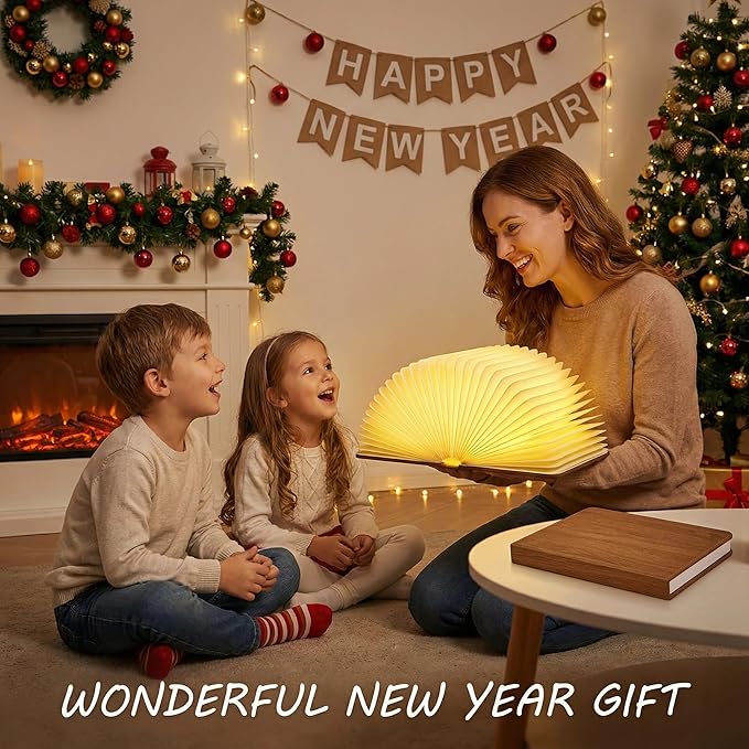 XIUDI 8 Colors Folding Book Lamp,Upgraded Version Portable Book-Shaped Desk Light,Novelty LED Paper Lantern with USB Rechargeable Night Light,Large Wood (Size 8.6×6.3×1in)
