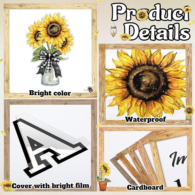 Qilery Sunflower Faith Bulletin Board Decorations Set, Cardstock Religious Wall Cutouts, Bulletin Board Borders & Letters, Christian Office Inspirational & Church Classroom Decor Kit, Adhesive Dots